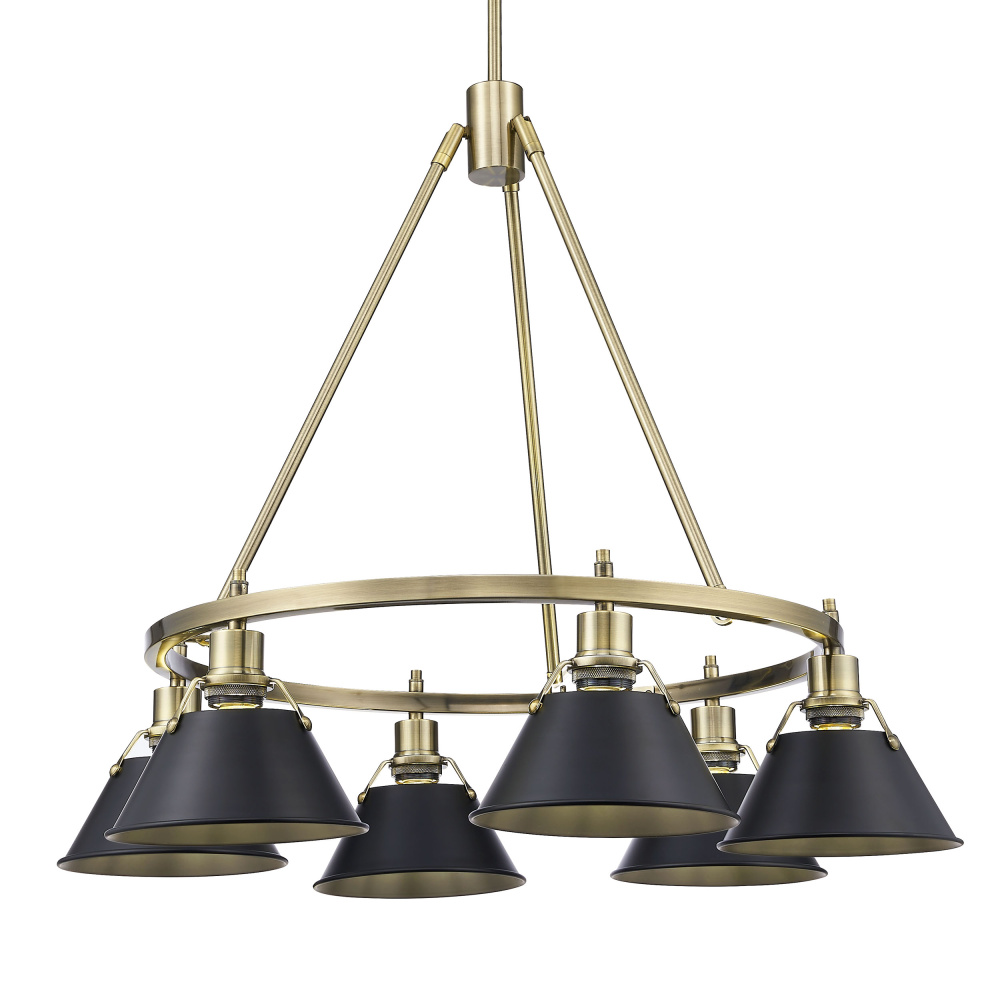 Yep by Golden Lighting Orwell 6-light Chandelier in Aged Brass and Matte Black shade